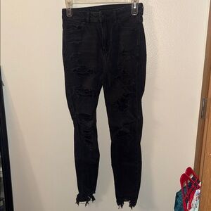 American Eagle Outfitters Black Distressed Skinny Jeans